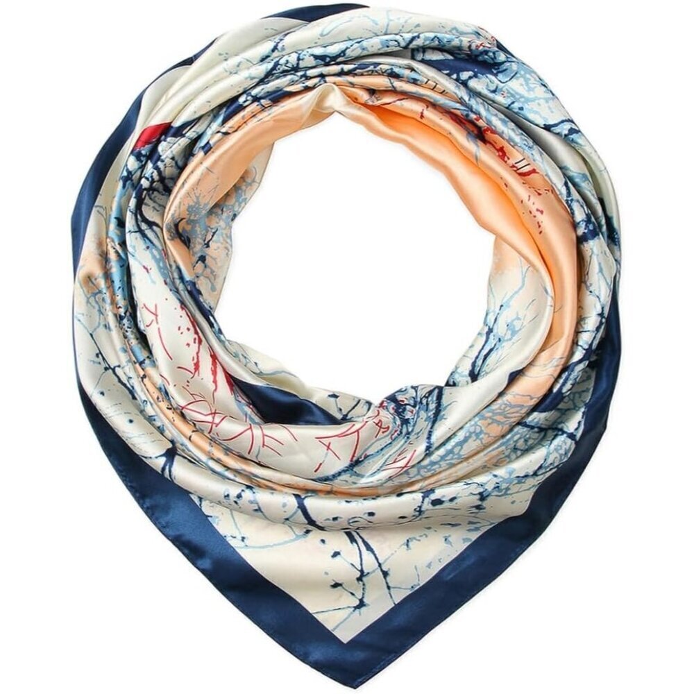 🆕 Women Blue Square Hair Scarf Silk Curly Headband Tie Sleeping Night Fashion
